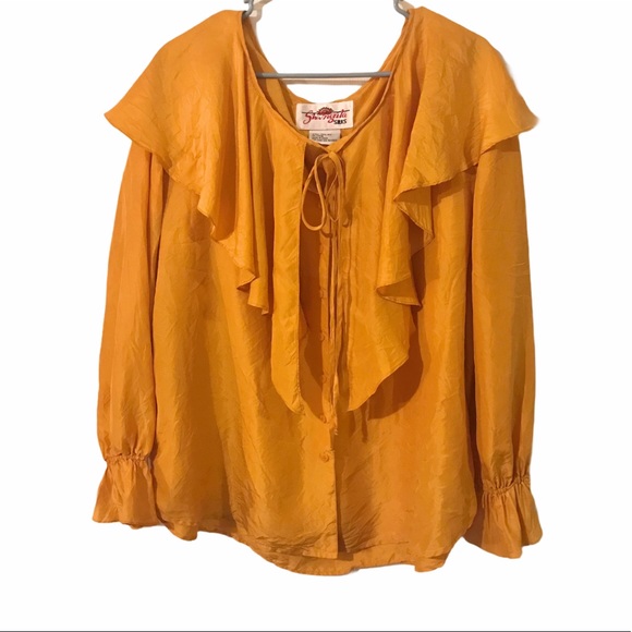 Shangrila Tops - Shangrila Silk Long Sleeve Ruffle Bell Top Size 1X